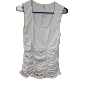 Last Tango Cream Rouched USA Long Line Scoop Neck Top M/L